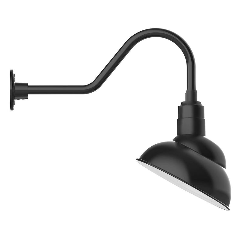 Black LED gooseneck wall light with flared shade and wall mount