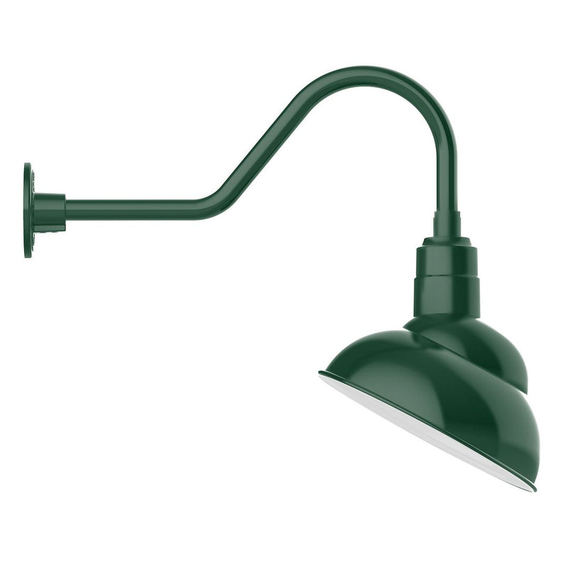 Forest green gooseneck wall light with curved arm and dome shade