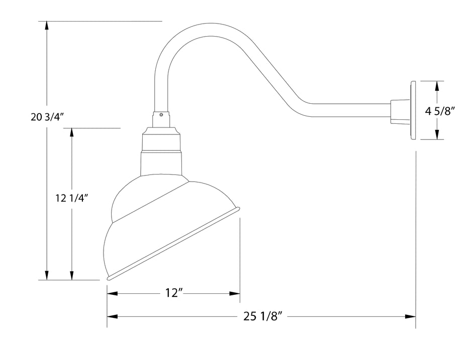 Emblem 12" gooseneck wall light in Painted Galvanized Line Drawing