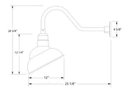 LED gooseneck wall light dimension diagram, 12 in projection, 20 3/4 in height