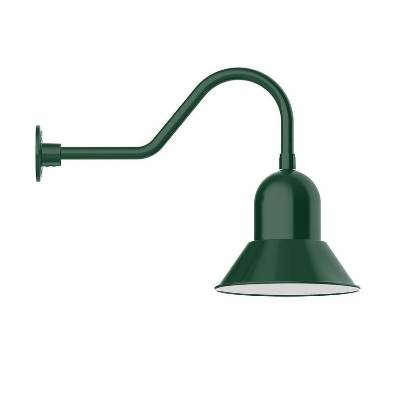 Forest green 12-in LED gooseneck wall light with flared dome shade