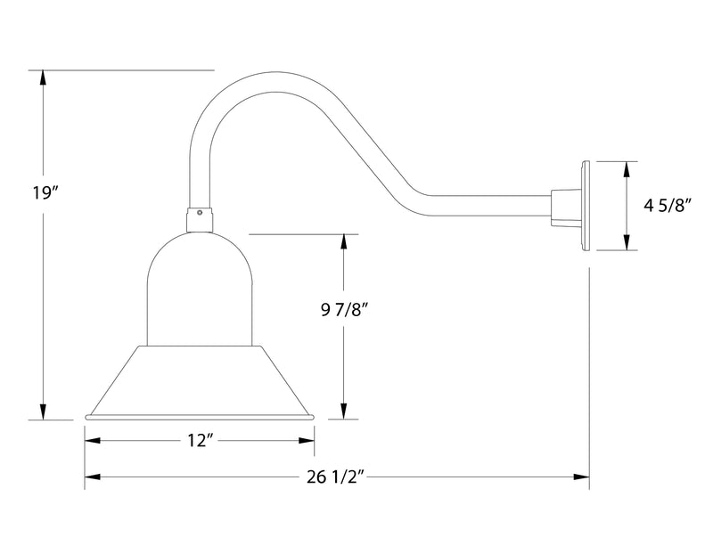 Wall light with light blue bell shade, gooseneck arm, and mounting bracket