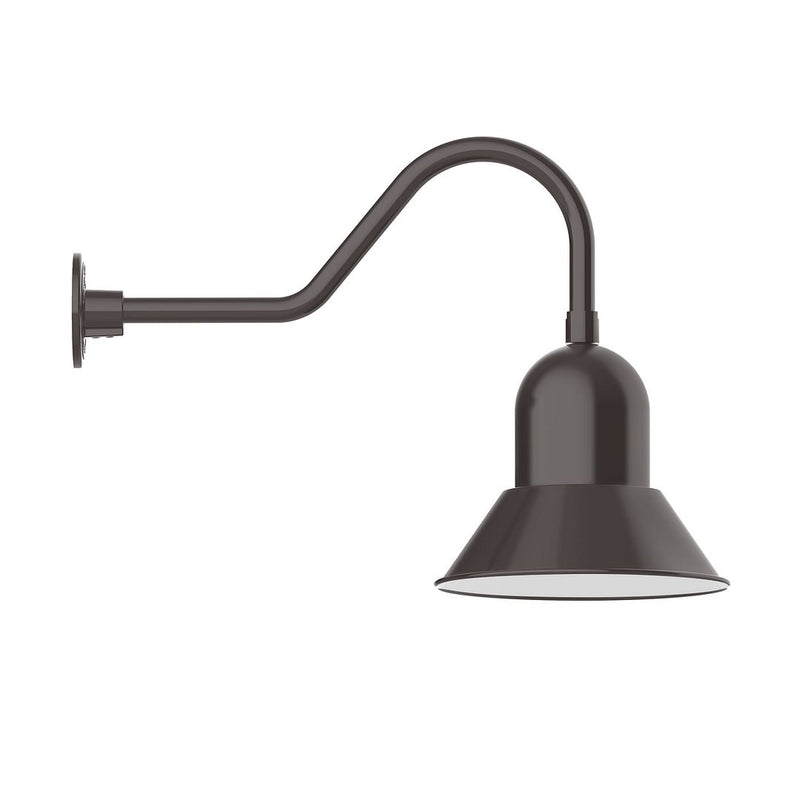 Gooseneck wall light with cone shade and curved arm, architectural bronze finish
