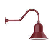 Barn red gooseneck wall light with tapered shade and arched arm