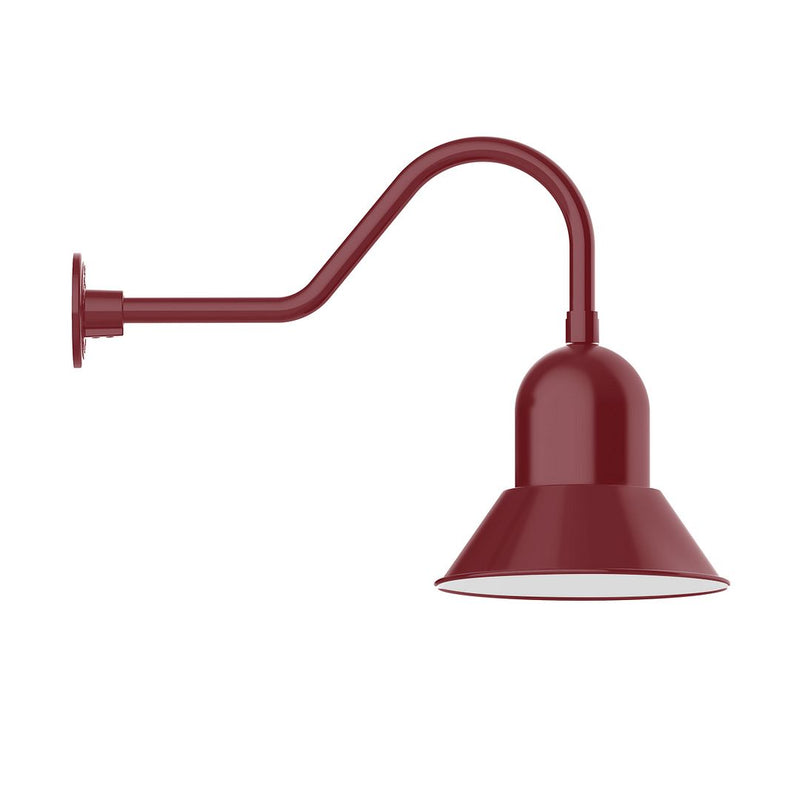 Barn red gooseneck wall light with tapered shade and arched arm