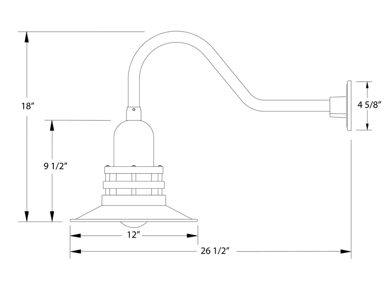Gooseneck wall light dimension diagram with 12 in shade width and 18 in height.