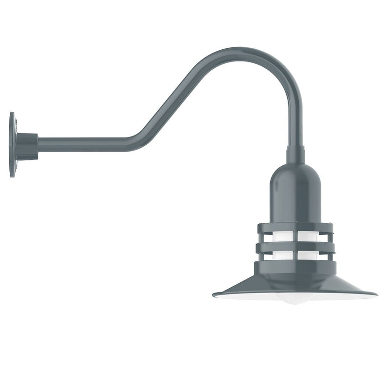 Slate gray gooseneck wall light with conical shade and back mount