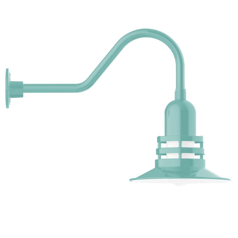 Sea green gooseneck wall light with dome shade and wall mount base