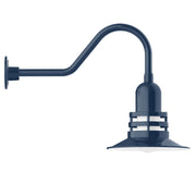 Navy gooseneck wall light with arched arm and dome shade