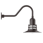 Architectural bronze gooseneck wall light with round shade and mounting backplate