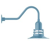 Light blue gooseneck wall light with bell shade and wall mount bracket
