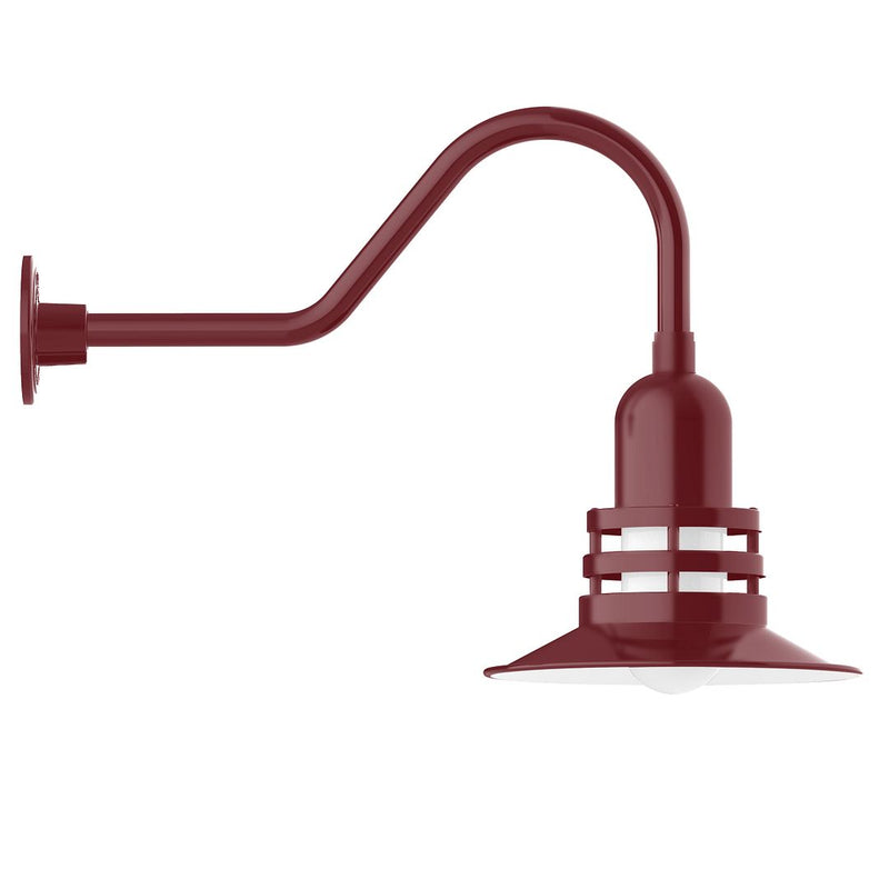 Barn red gooseneck wall light with bell shade and curved arm