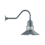 Atomic gooseneck wall light with slate gray metal shade and curved arm