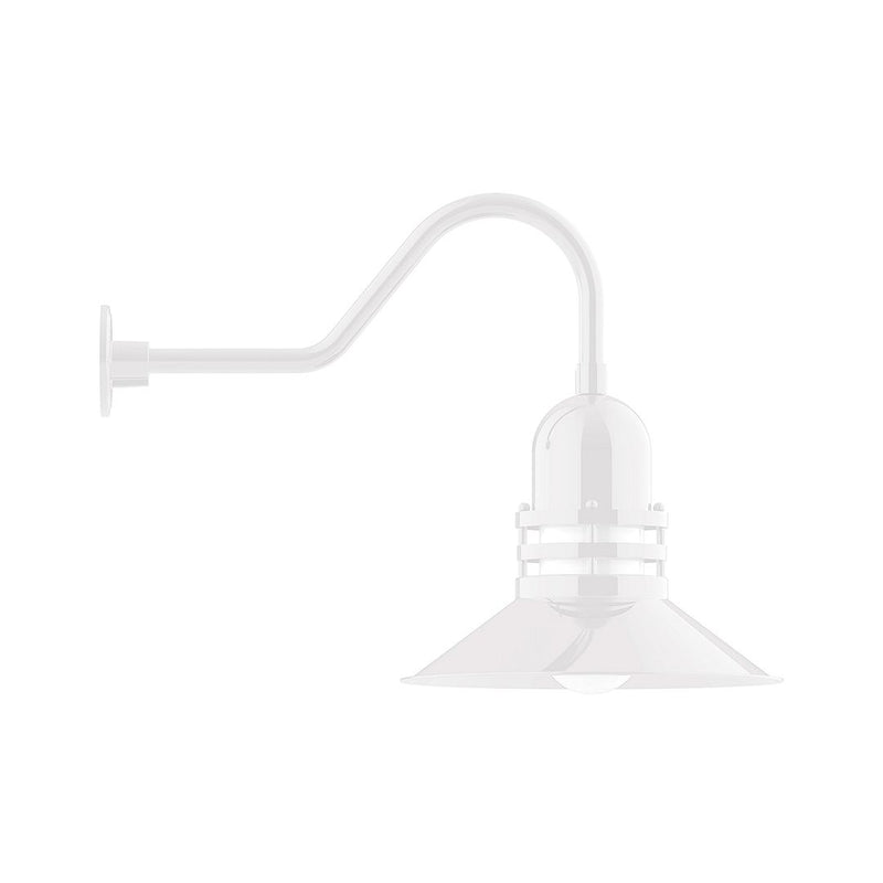 White gooseneck wall light with bell shade and wall bracket