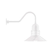 White gooseneck wall light with dome shade and curved mounting arm