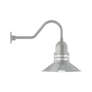 Painted galvanized gooseneck wall light with dome shade, gray finish.