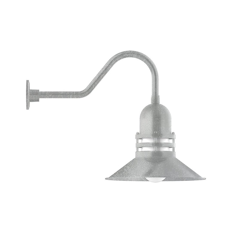 Painted galvanized gooseneck wall light with dome shade, gray finish.