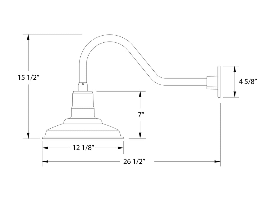 Warehouse 12" gooseneck wall light in Barn Red Line Drawing
