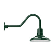 Forest green gooseneck wall light with round dome shade and wall mount base