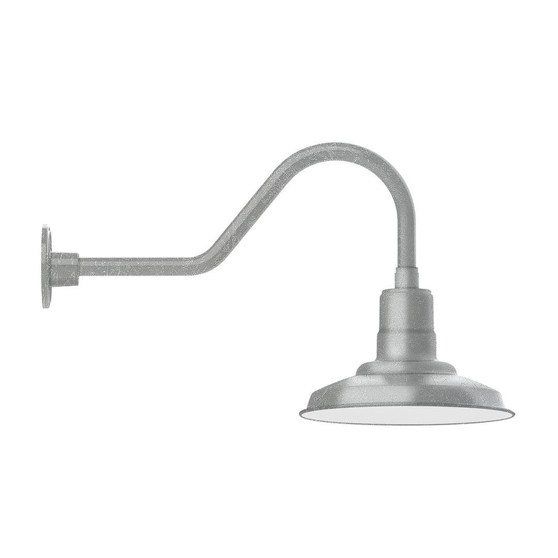 Painted galvanized gooseneck wall light with flared dome shade and round backplate
