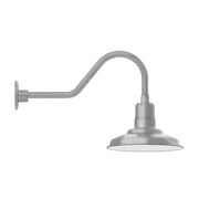 Painted galvanized gooseneck wall light, light gray metal shade and arm