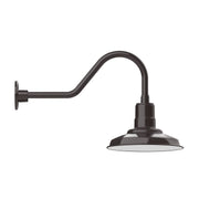 Architectural bronze gooseneck wall light with round backplate and dome shade