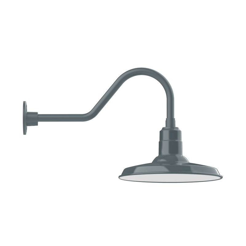 Slate gray LED gooseneck wall light with round backplate and dome shade