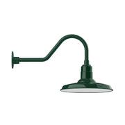 Forest green gooseneck wall light with dome shade and round wall plate