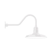 White LED gooseneck wall light with dome shade and curved arm, wall-mounted base