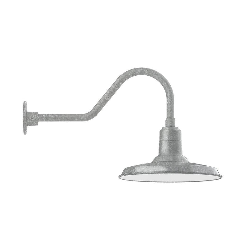 Painted galvanized gooseneck wall light with round metal shade