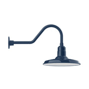 Navy gooseneck wall light with bell shade and curved arm