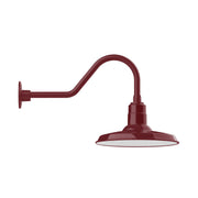 Barn red LED gooseneck wall light with round shade and extended arm