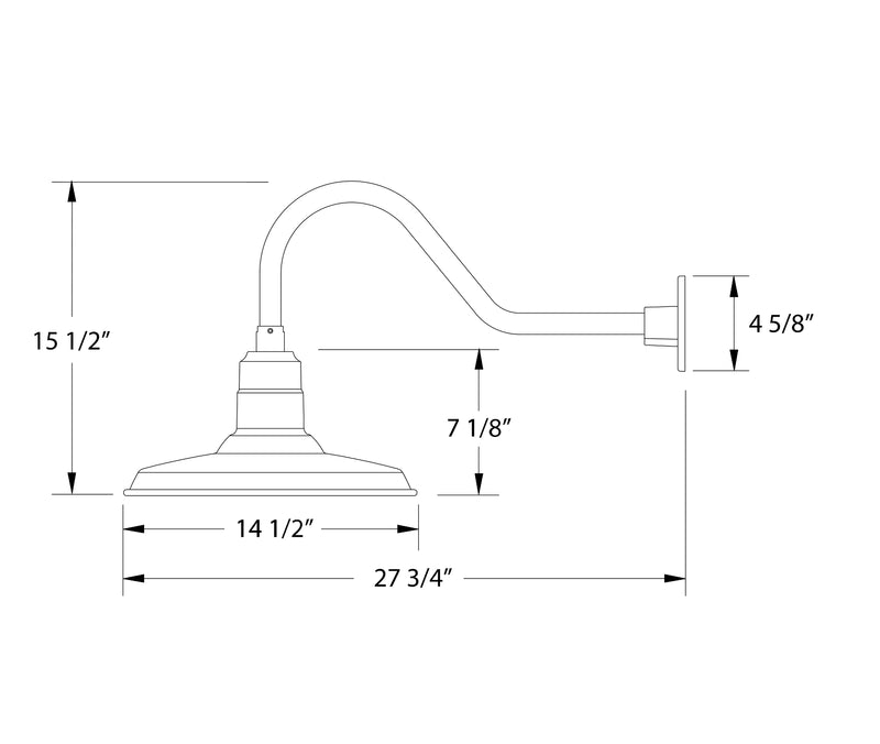 Barn red gooseneck wall light diagram showing wall mount, arm, and bell shade