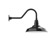 Black LED gooseneck wall light with curved arm and bell shade
