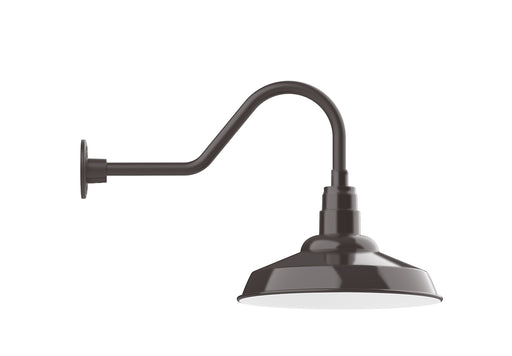 Architectural bronze gooseneck wall light with bell shade and wall mount arm