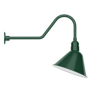 Forest green gooseneck wall light with conical shade and wall-mount bracket.