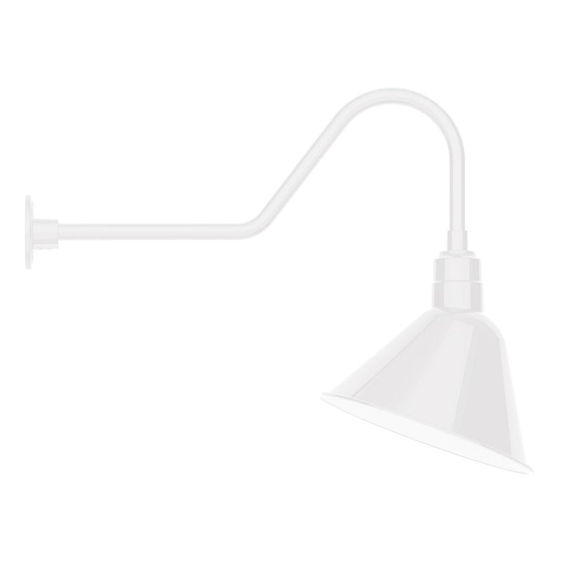 White gooseneck wall light with angled triangular shade and straight wall mount