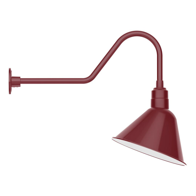 Barn red LED gooseneck wall light with angled cone shade