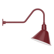 Barn red gooseneck wall light with cone shade and curved arm