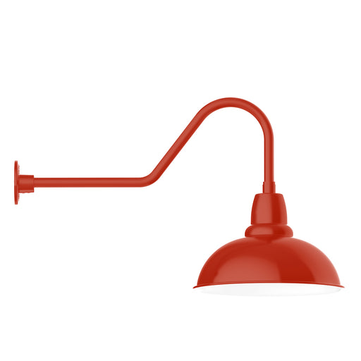 Vermillion gooseneck wall light with bell shade and curved arm, wall mount