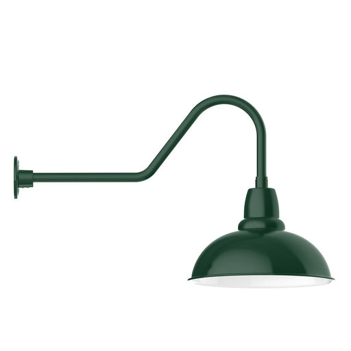 Forest green gooseneck wall light with domed shade and wall mounting plate