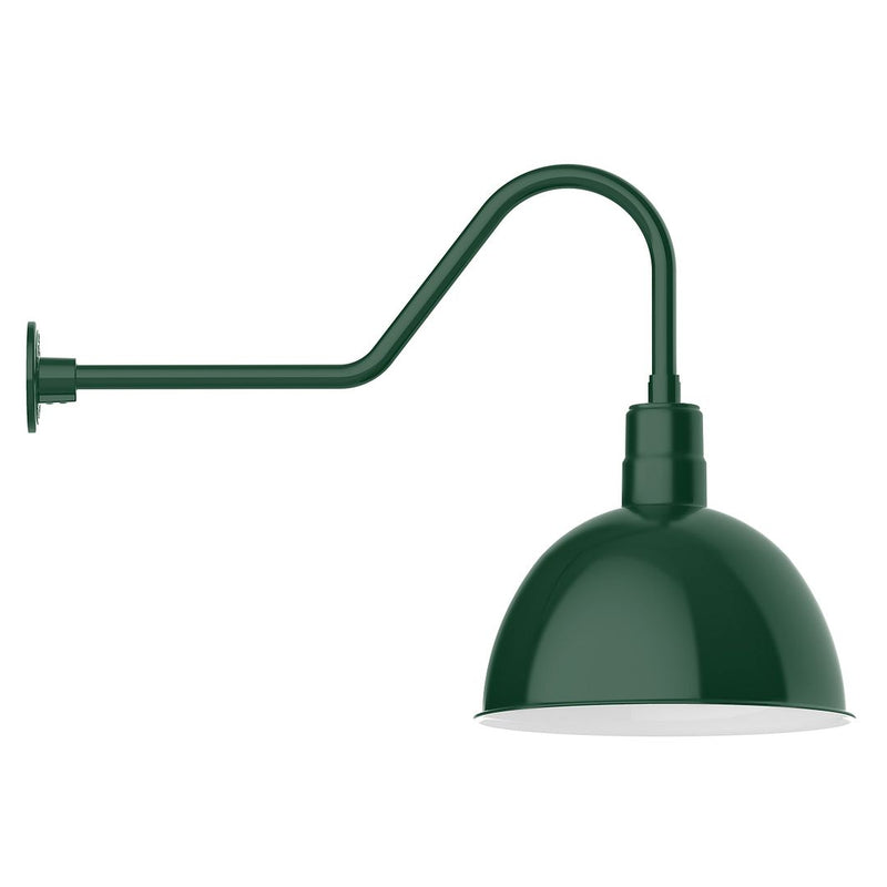 Forest green gooseneck wall light with dome shade and long arm