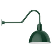 Forest green gooseneck wall light with dome shade and curved arm