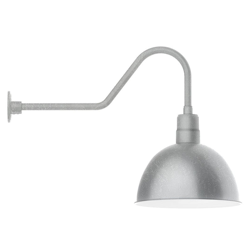Painted galvanized gooseneck wall light with deep bowl shade, round backplate