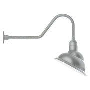 LED gooseneck wall light with curved arm and pointed metal shade, gray finish.