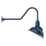 Navy gooseneck wall light with domed shade and curved mounting arm