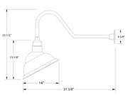 White gooseneck wall light diagram with bell shade and 14 in length