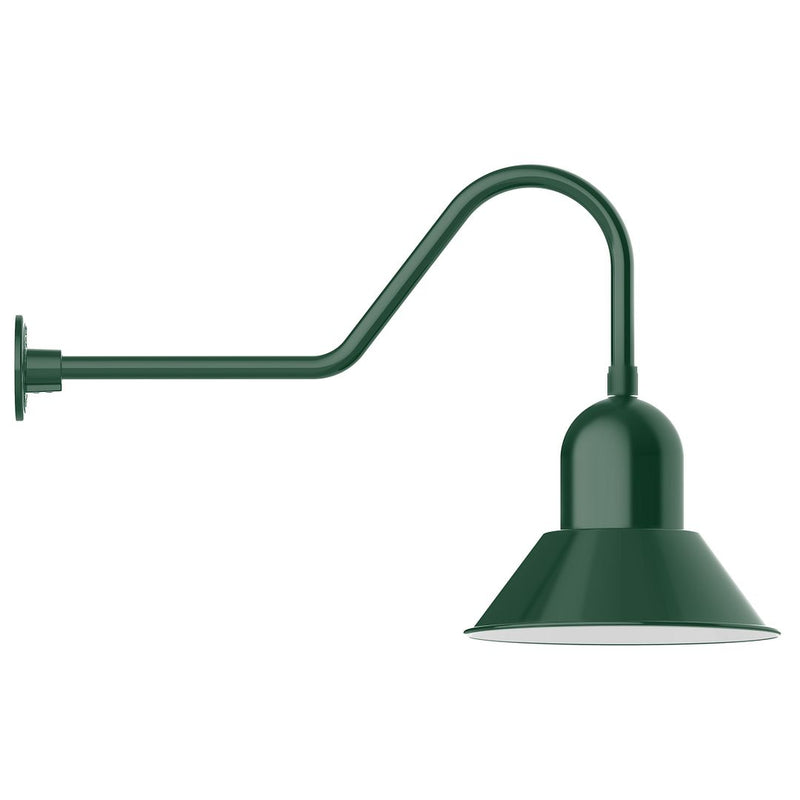Forest green gooseneck wall light with tapered shade and curved arm