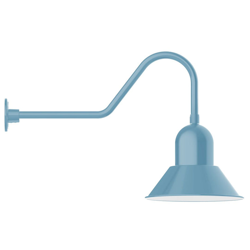 Prima 14" LED gooseneck wall light in light blue, curved arm with bell shade