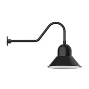 Prima 16 in gooseneck wall light, black metal shade with flared bottom